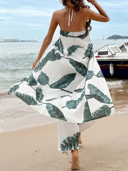 Elastic Waist Wide Leg Pants Two Piece Set For Spring And Summer