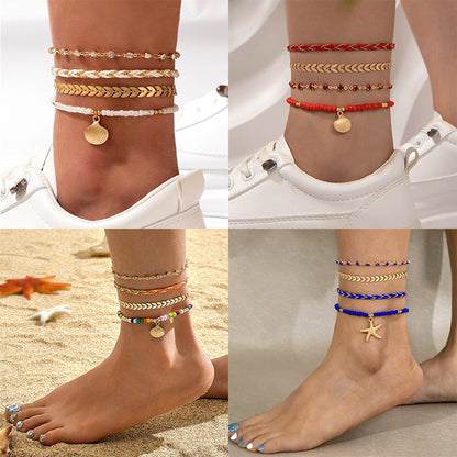 Set of 4 Unisex Bohemian Anklets