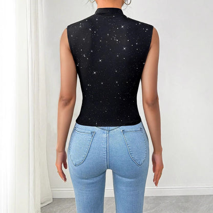 V-neck Shiny Sequined Sleeveless Top