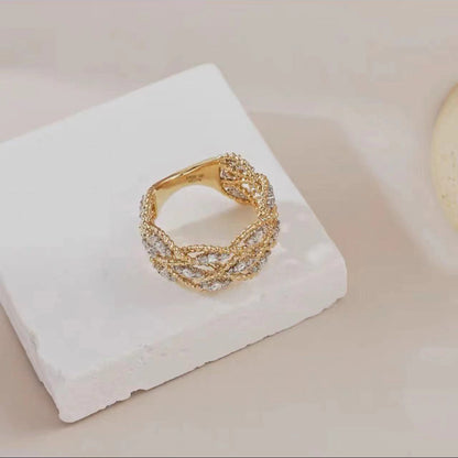 Vintage cut style carved gold ring